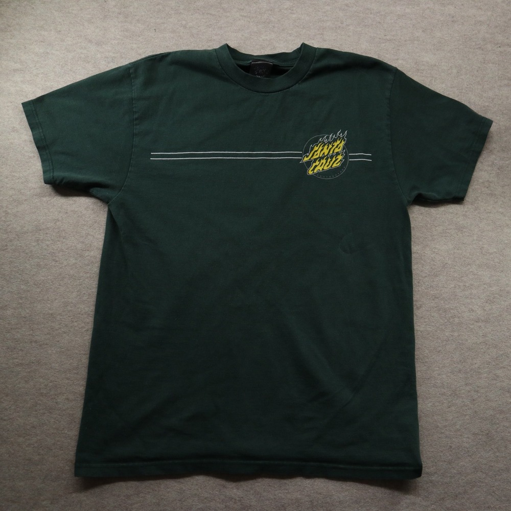Santa Cruz T Shirt Medium Skate Y2K Flame Logo Green Short Sleeve Tee